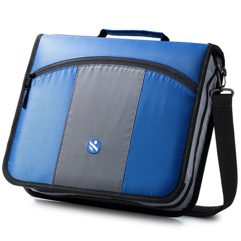 Kinbashi 3-Inch 3 Round Rings Zipper Binder, Handle and Shoulder Strap Included, Blue - Image 1